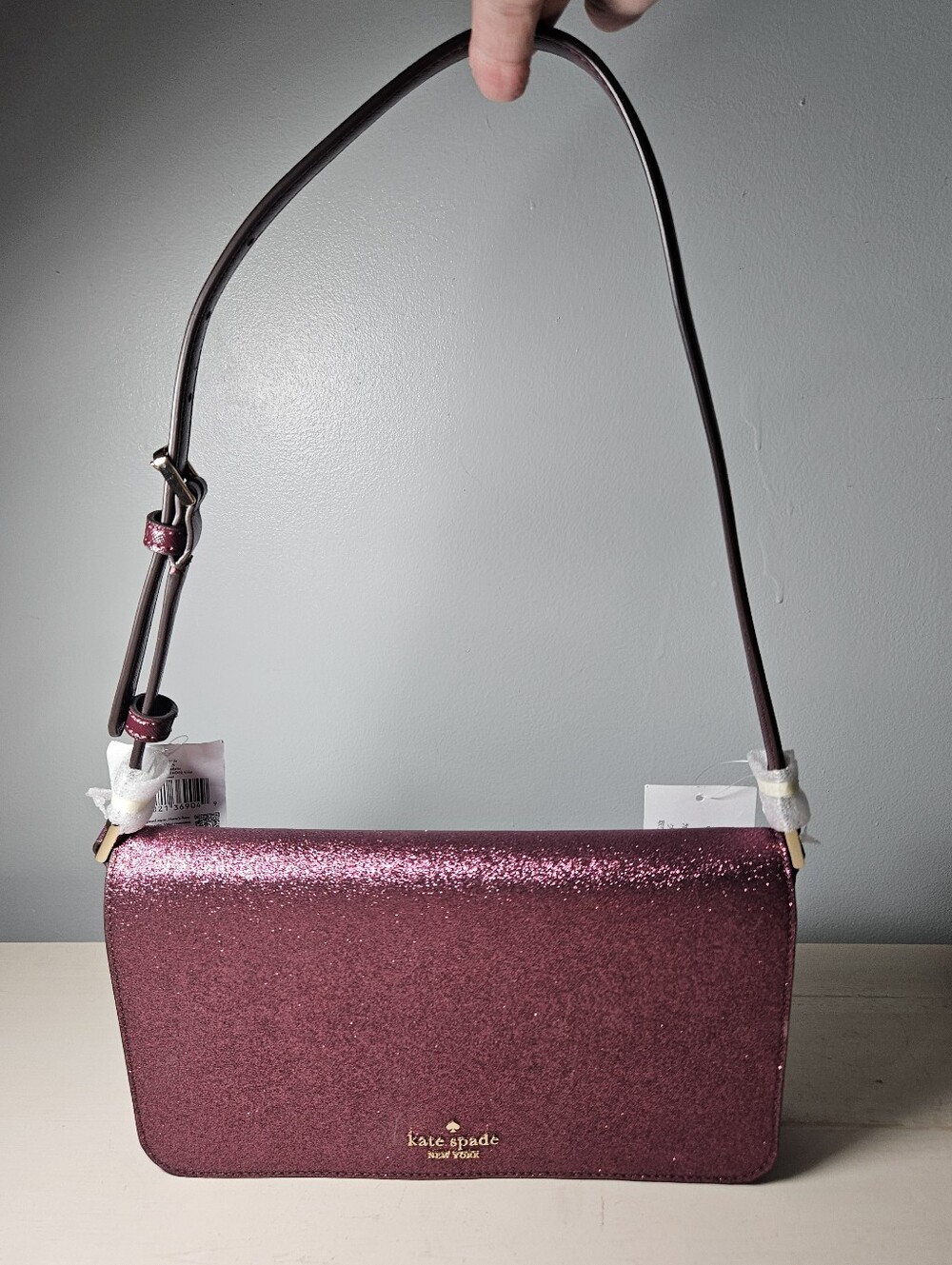 Kate Spade Tinsel Glitter Flap Shoulder Bag Deep Berry Pink Purple NWT KE595
